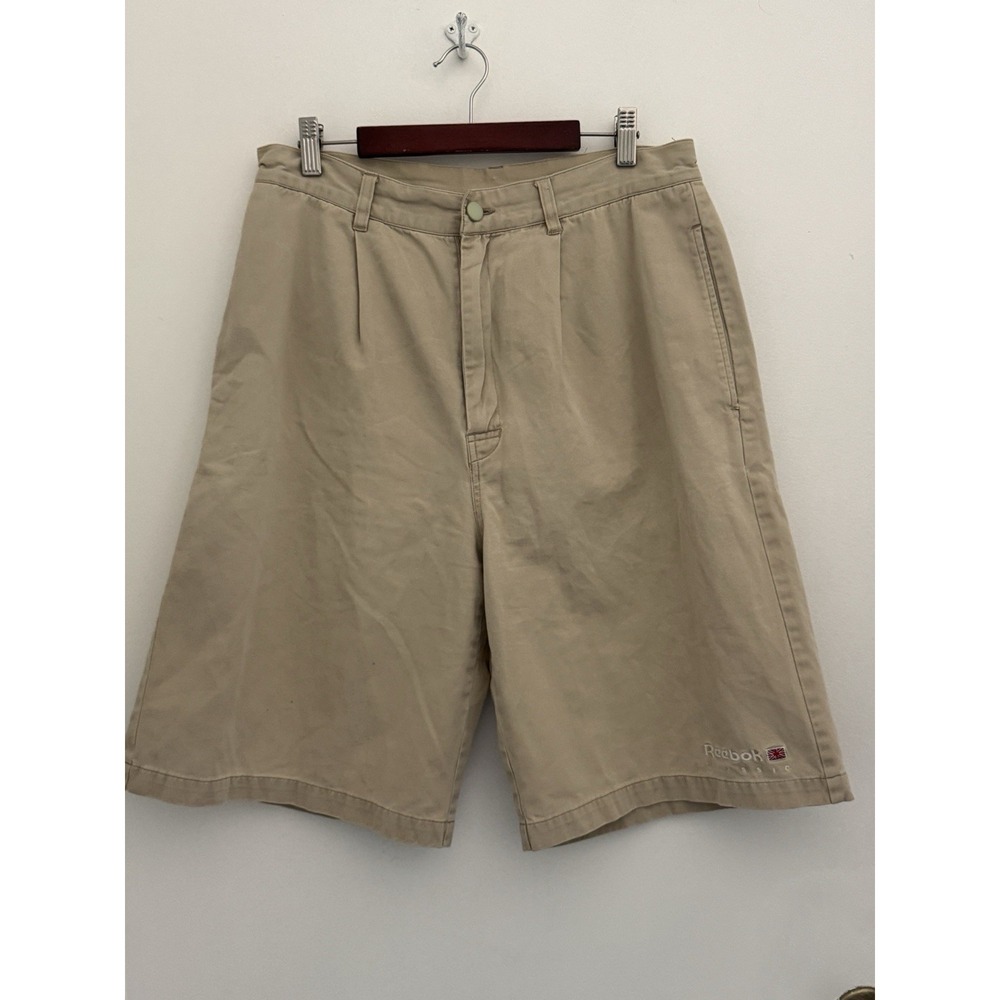 REEBOK CLASSIC Shorts Women M Khaki MOM High Rise Pleated Zip Fly 90s/RETRO/VTG